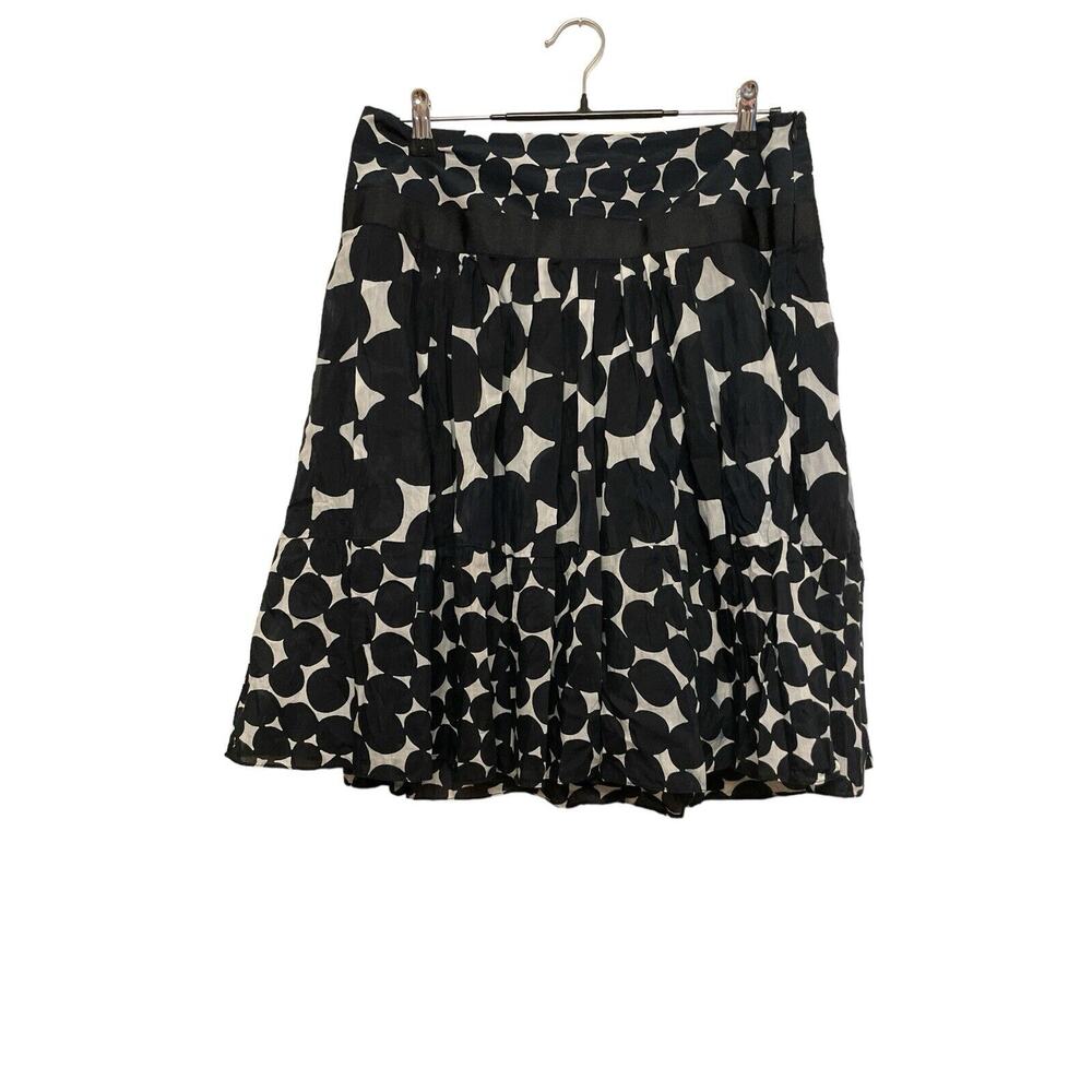 Zara Basic Silk Cotton Midi Skirt‎ Size Large Pleated Black White Dot Flowy READ